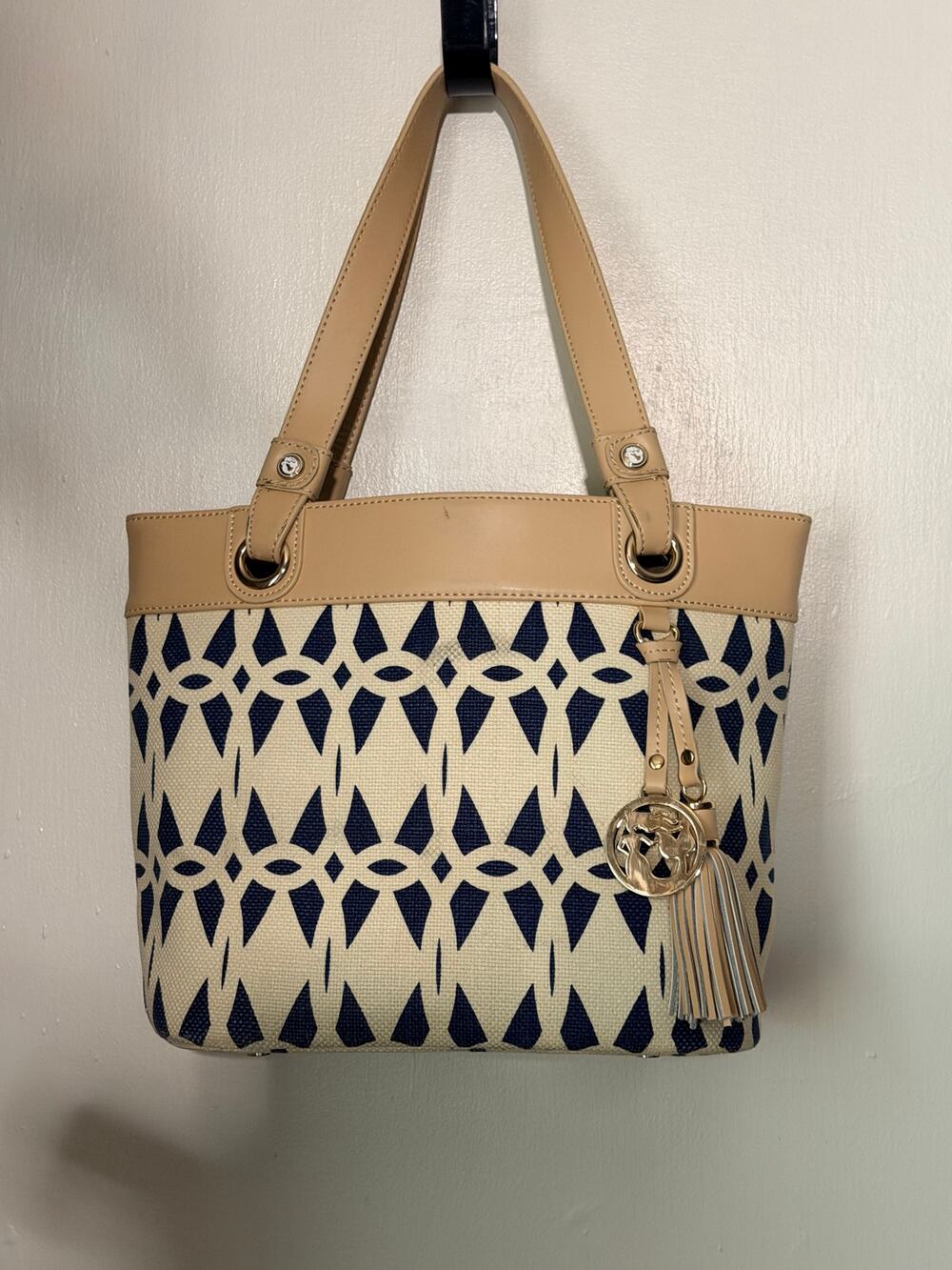 Spartina 449 Tybrisa Day Tote Navy Ivory Geometric Top Handle Purse